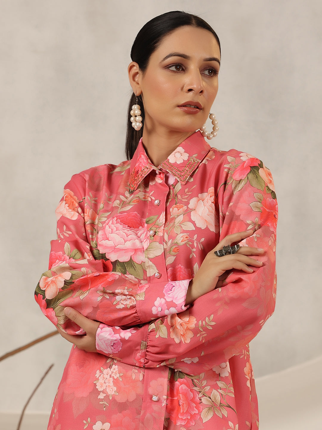 Juniper Women Onion Pink Linen Printed Clothing Set
