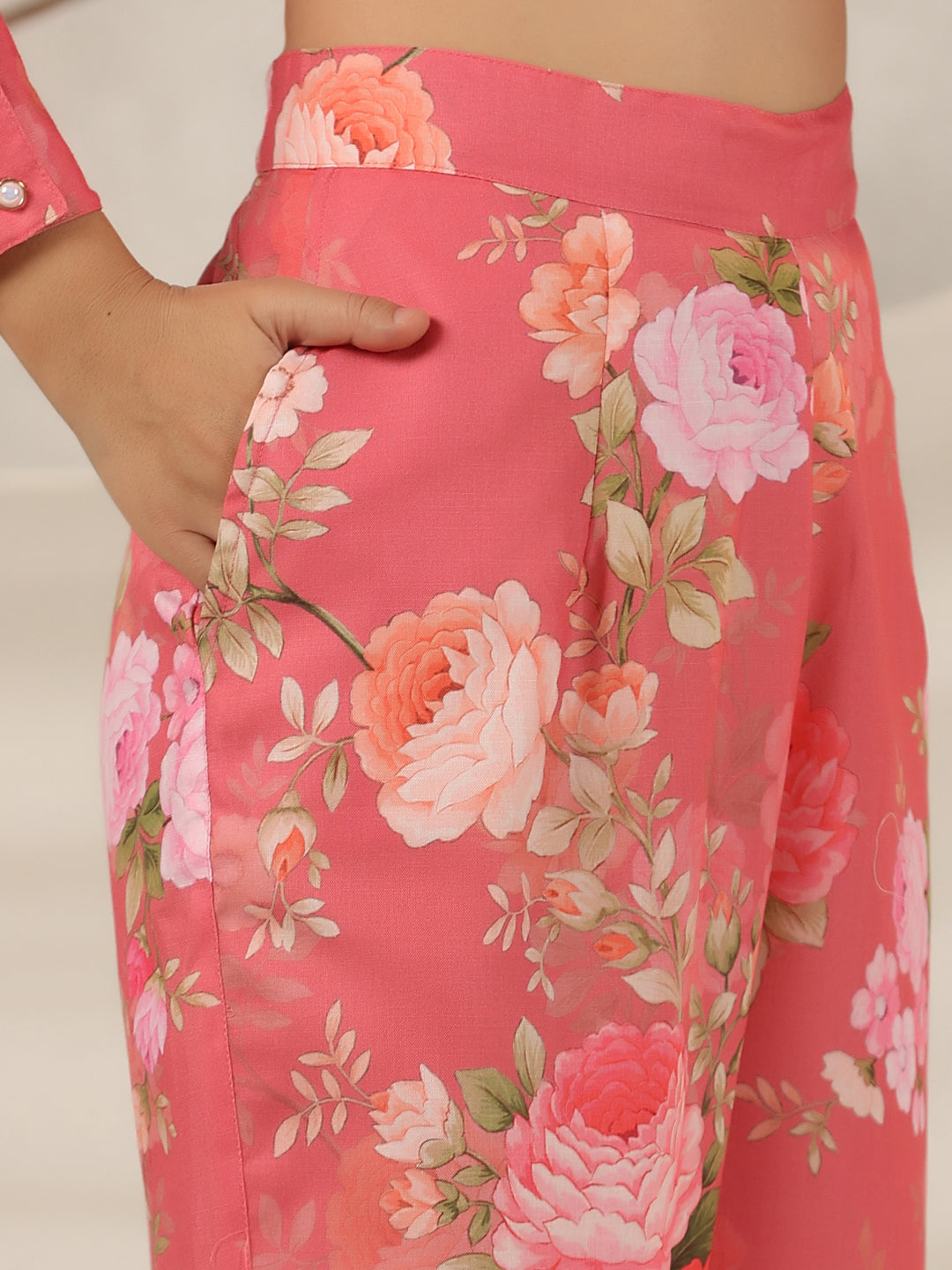 Juniper Women Onion Pink Linen Printed Clothing Set