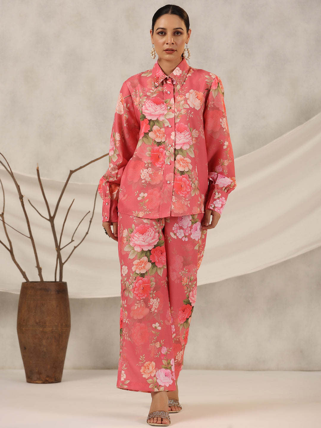 Juniper Women Onion Pink Linen Printed Clothing Set
