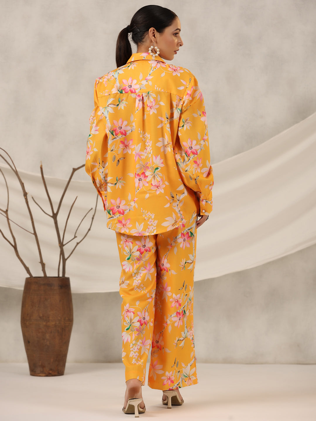 Juniper Women Orange Linen Printed Clothing Set