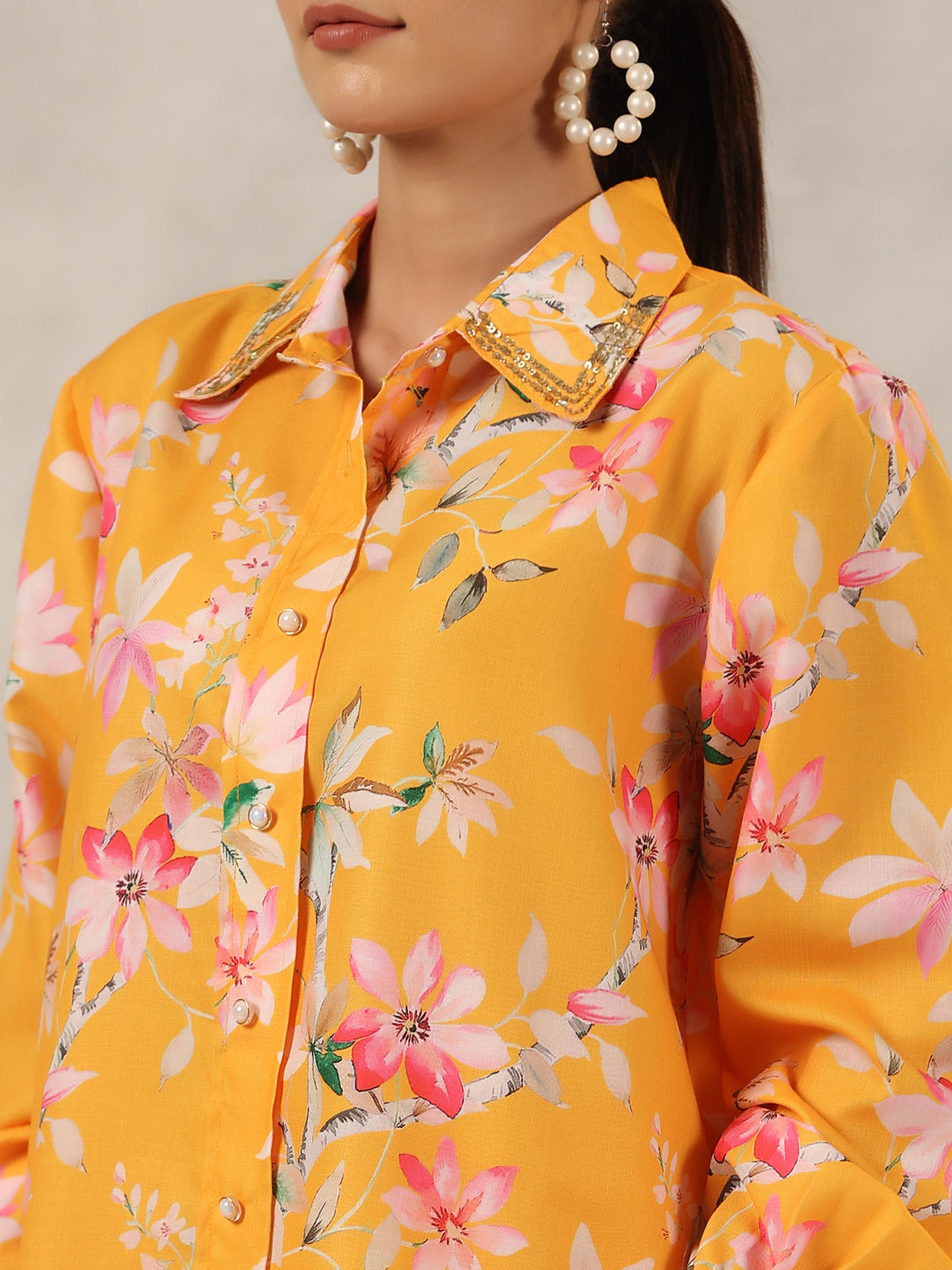 Juniper Women Orange Linen Printed Clothing Set
