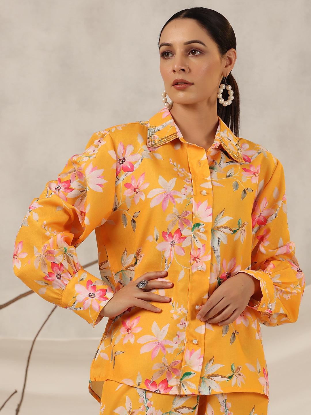 Juniper Women Orange Linen Printed Clothing Set
