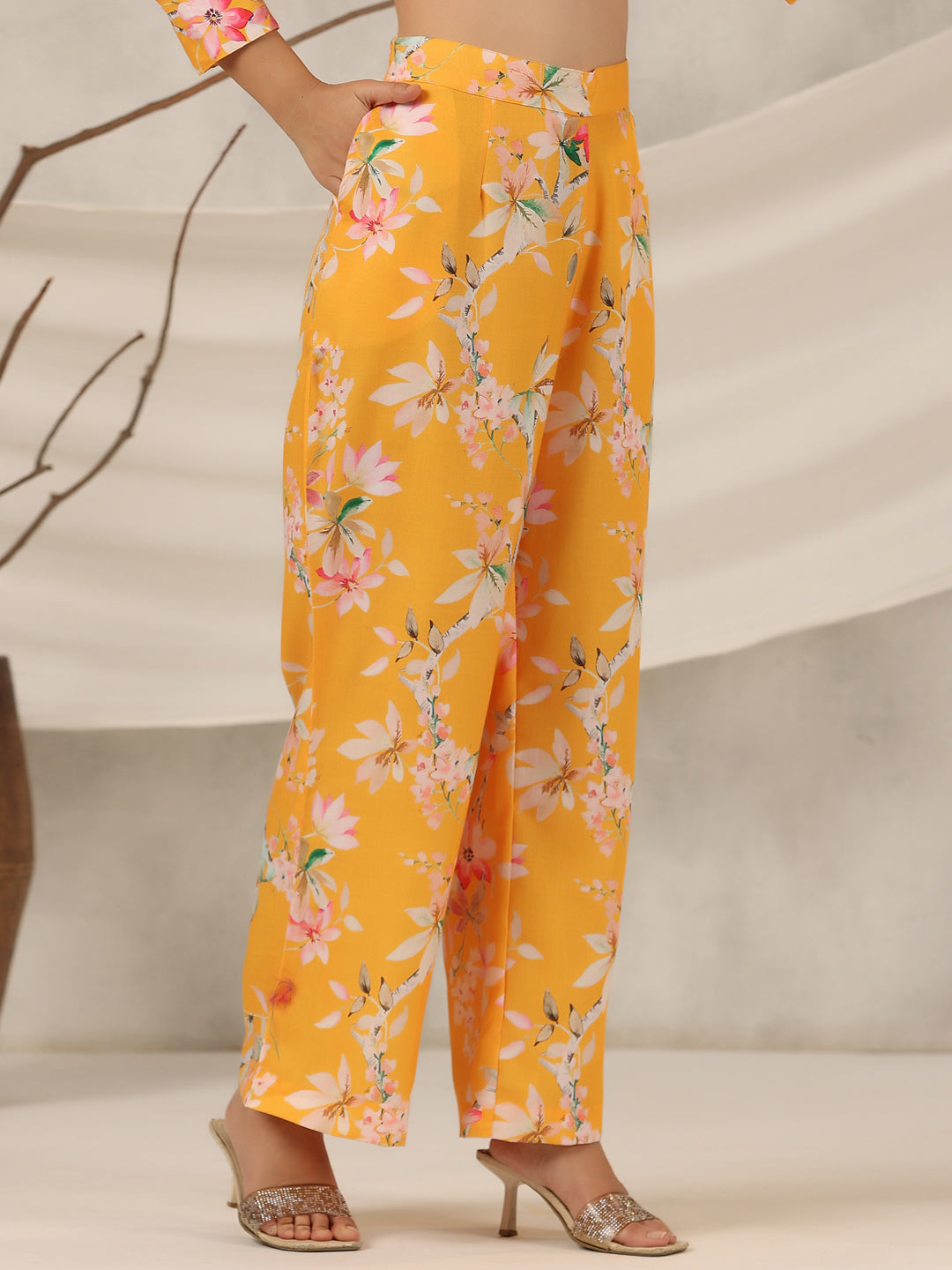 Juniper Women Orange Linen Printed Clothing Set
