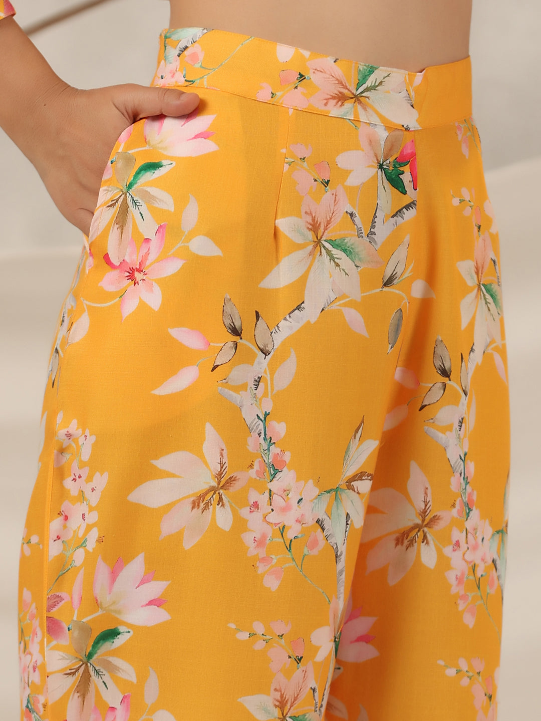 Juniper Women Orange Linen Printed Clothing Set