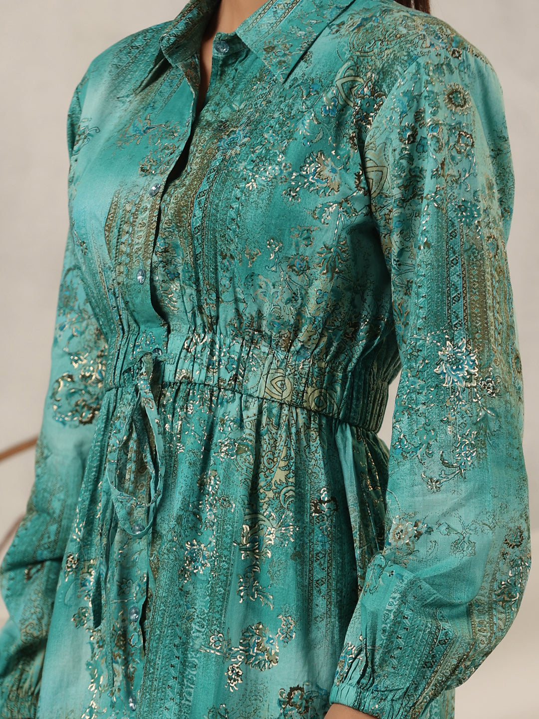 Juniper Women Green Muslin Printed Clothing Set