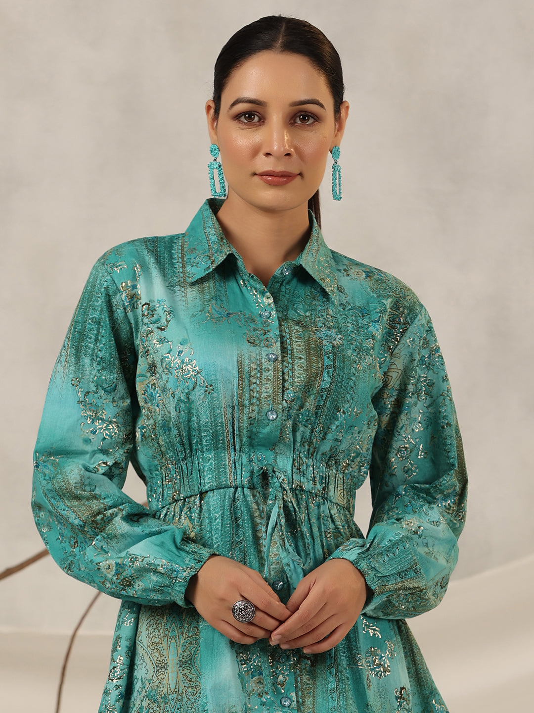 Juniper Women Green Muslin Printed Clothing Set