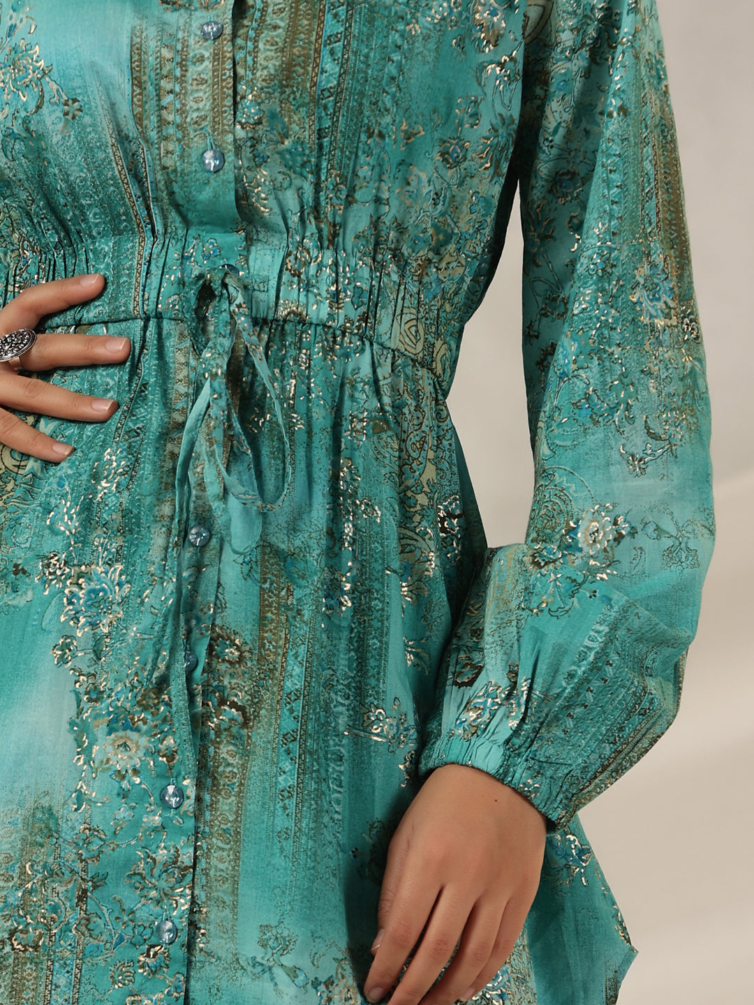 Juniper Women Green Muslin Printed Clothing Set