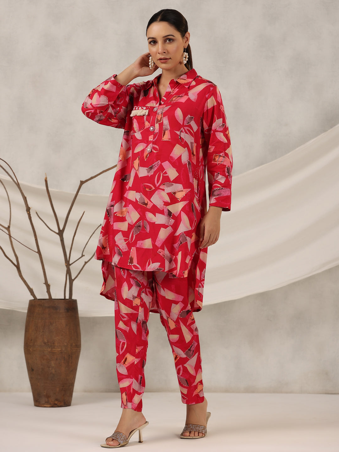 Juniper Women Fuchsia Muslin Printed Clothing Set