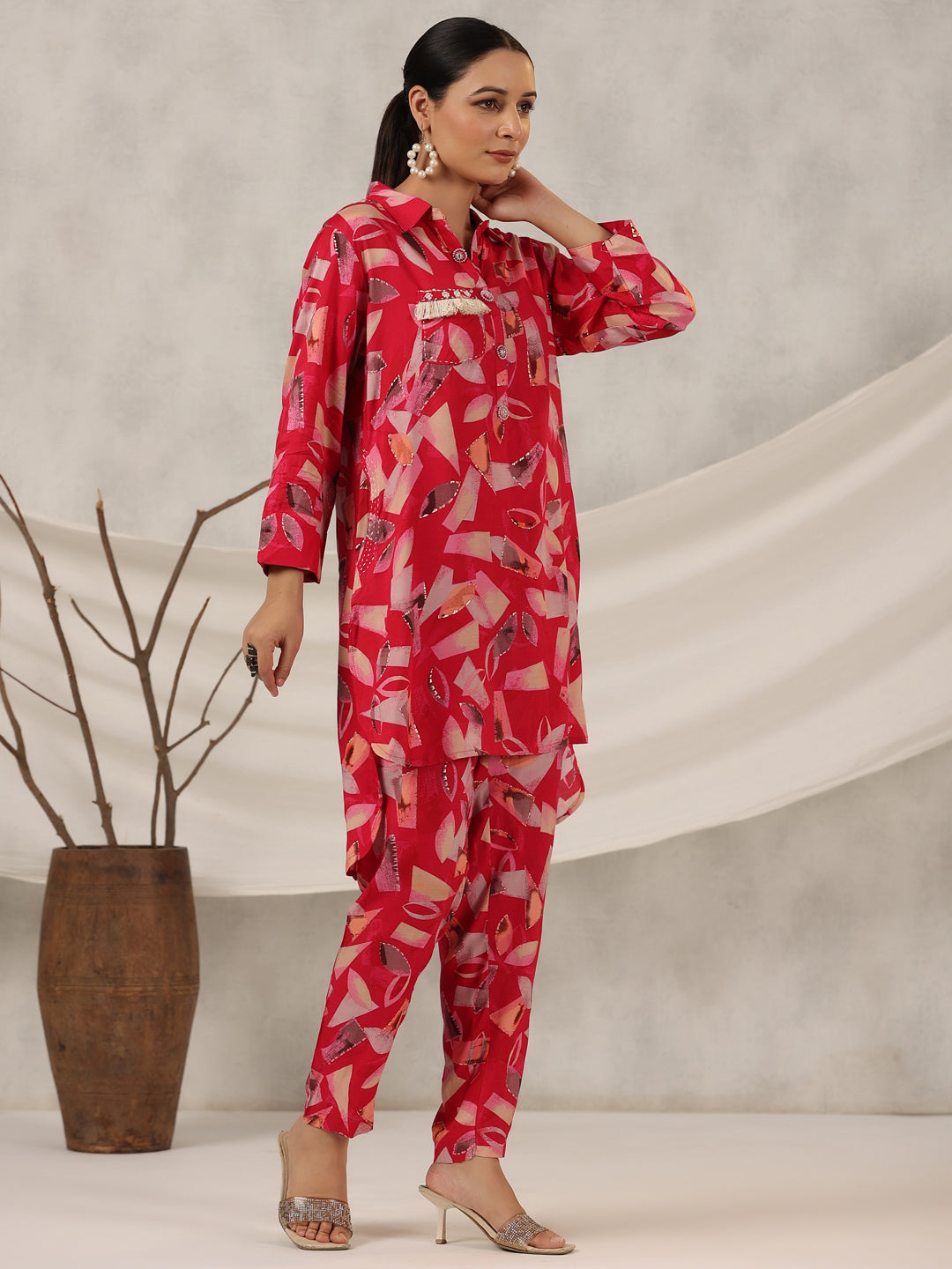 Juniper Women Fuchsia Muslin Printed Clothing Set