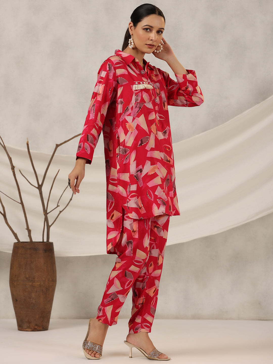 Juniper Women Fuchsia Muslin Printed Clothing Set