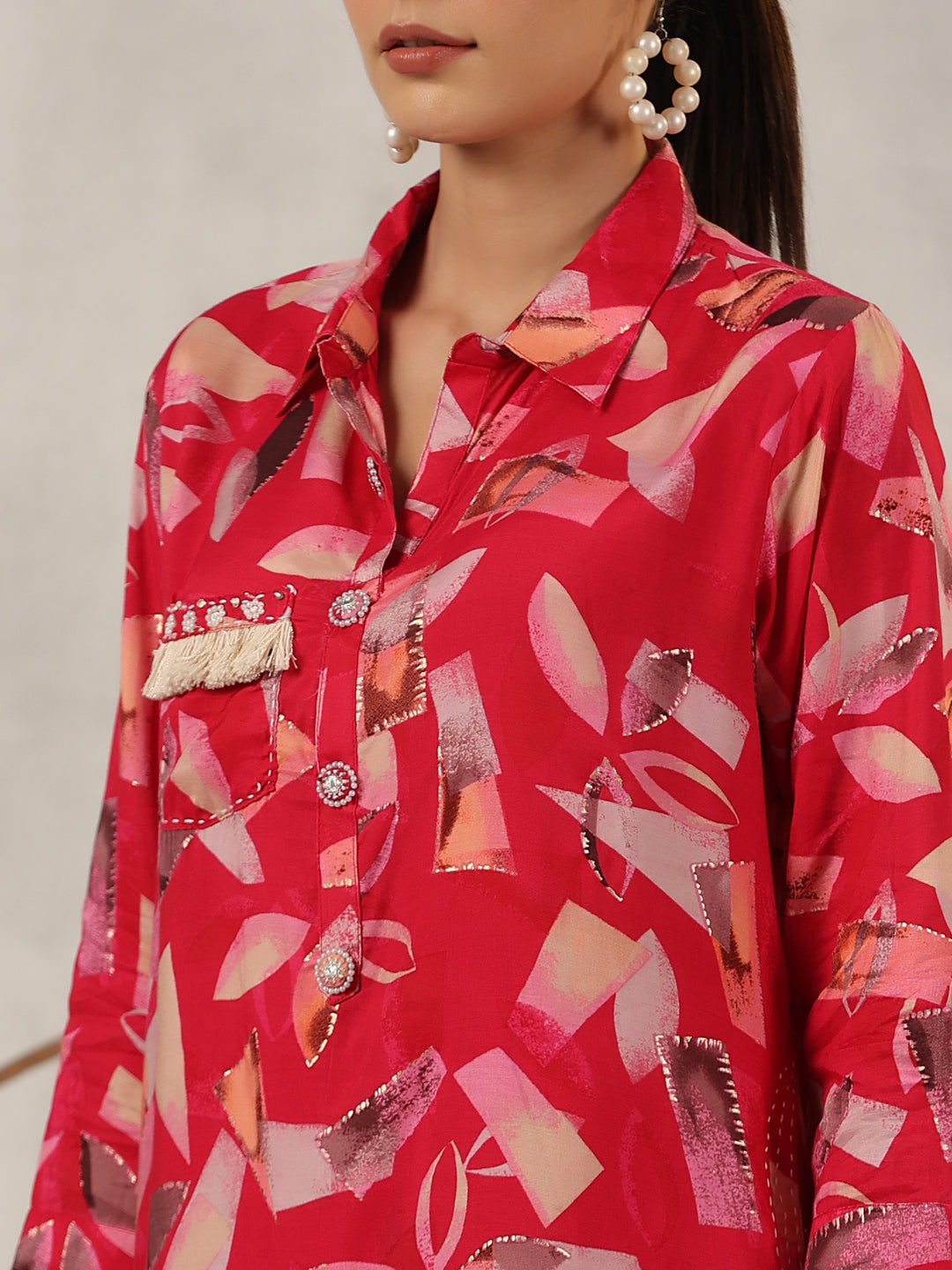 Juniper Women Fuchsia Muslin Printed Clothing Set