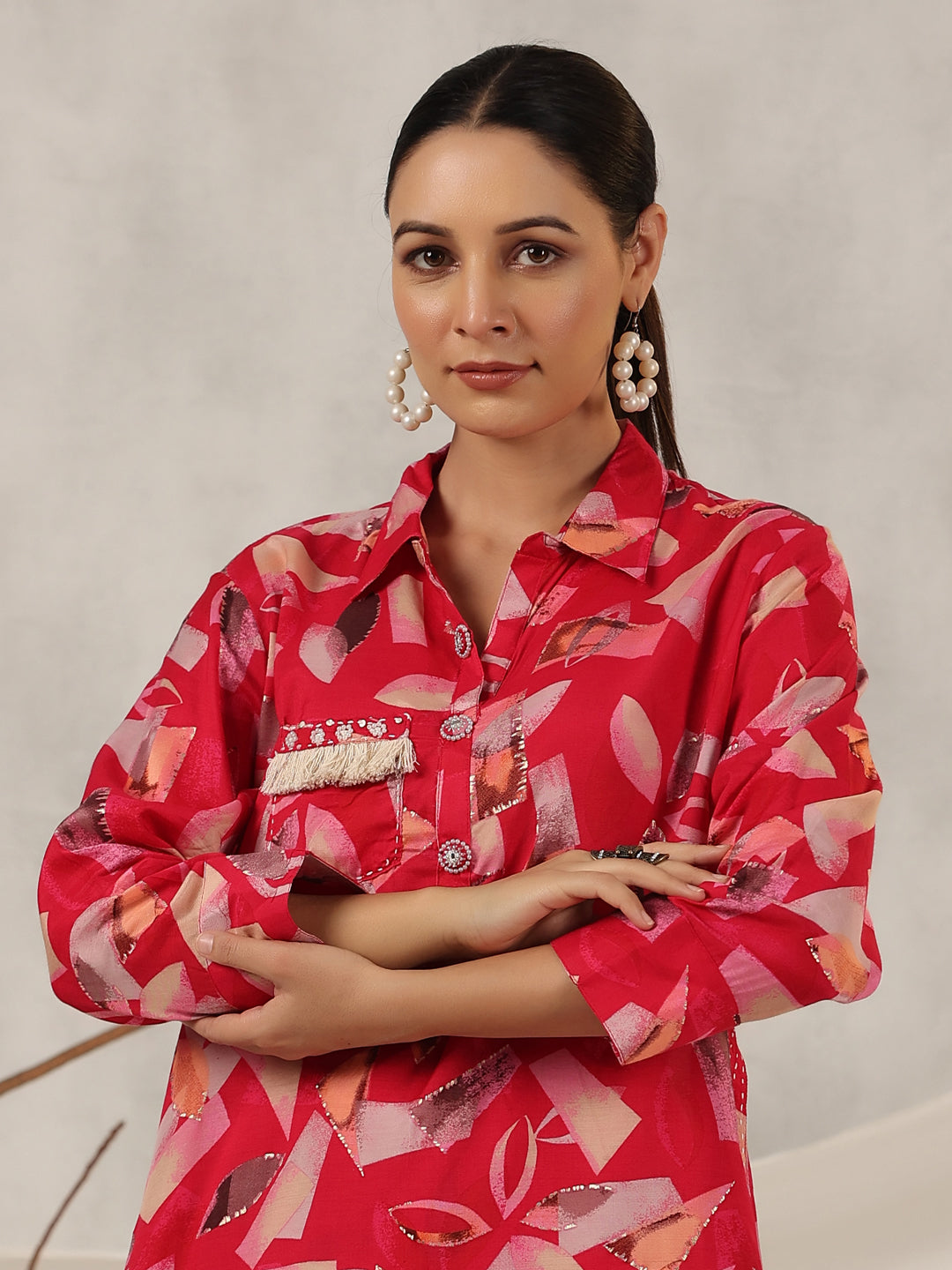 Juniper Women Fuchsia Muslin Printed Clothing Set