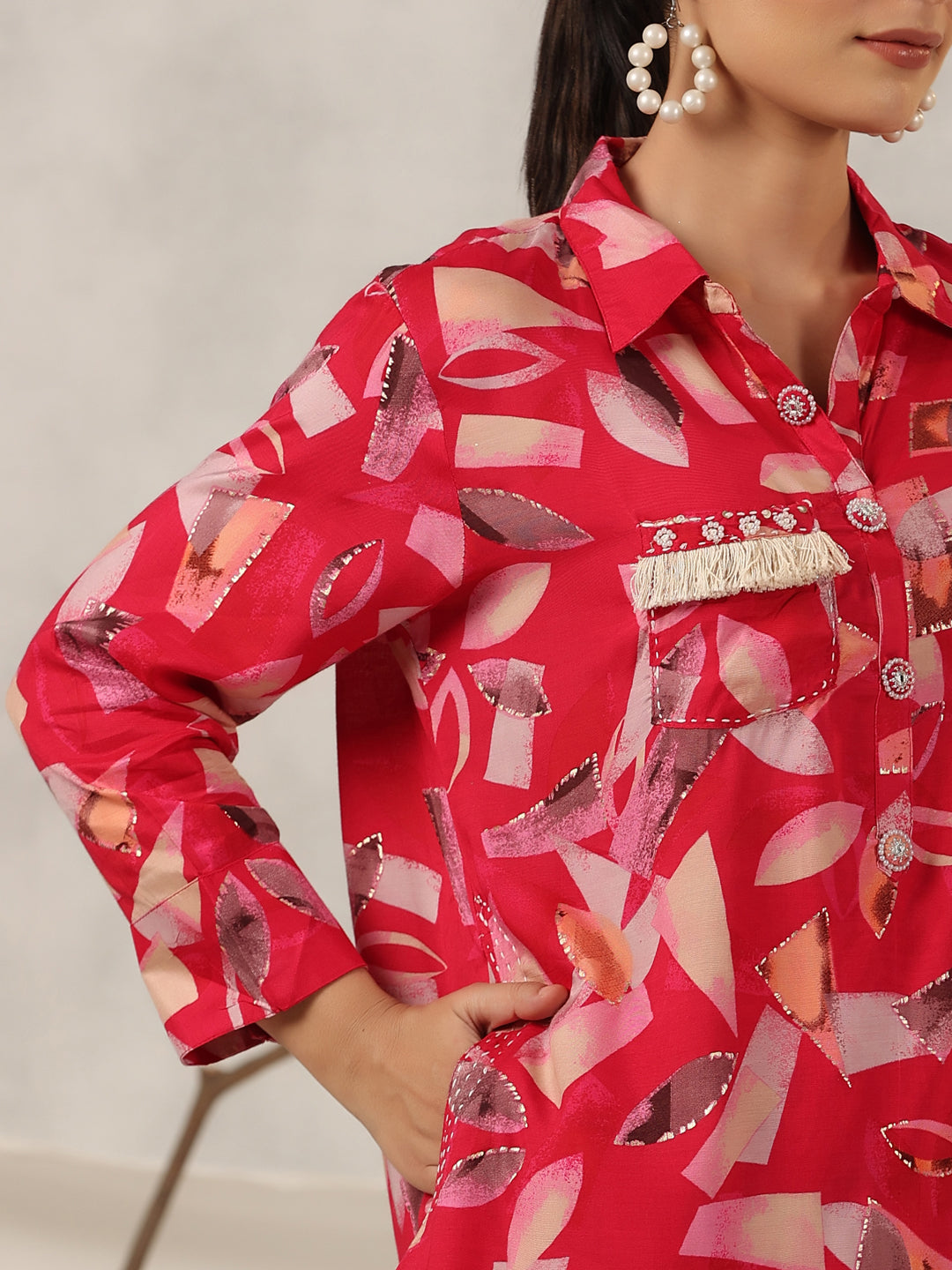Juniper Women Fuchsia Muslin Printed Clothing Set