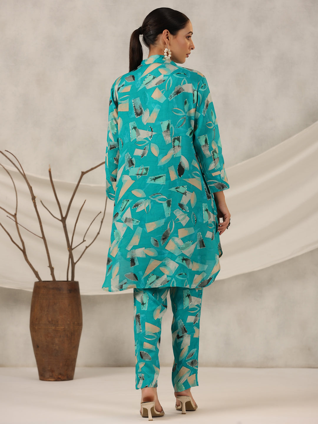 Juniper Women Turquoise Muslin Printed Clothing Set