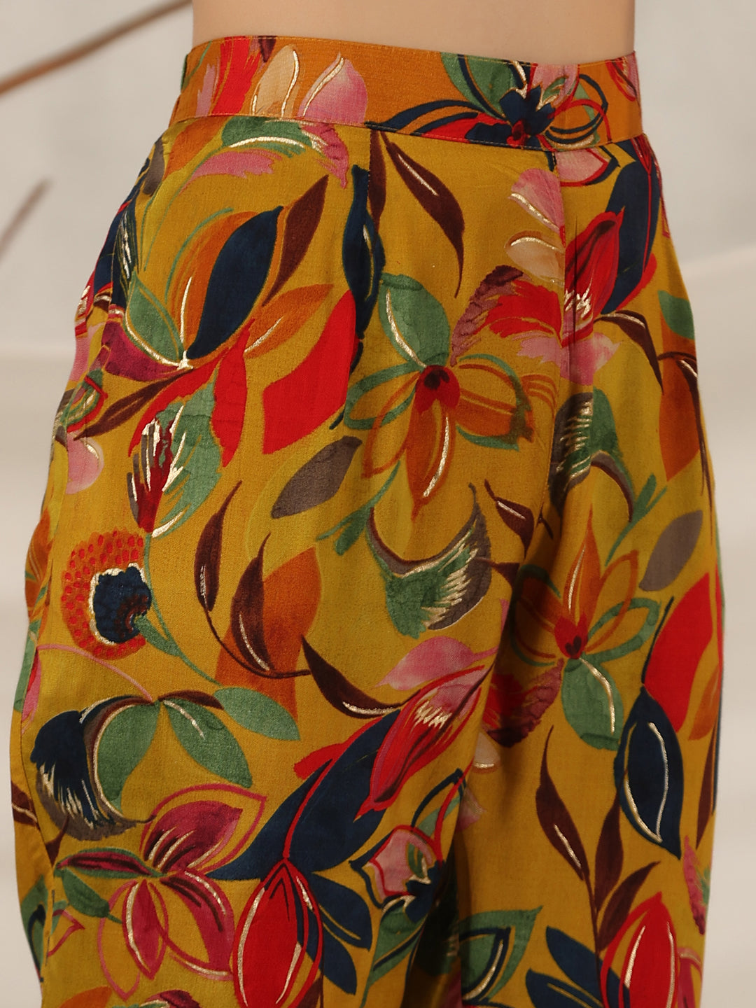 Juniper Women Mustard Muslin Printed Clothing Set