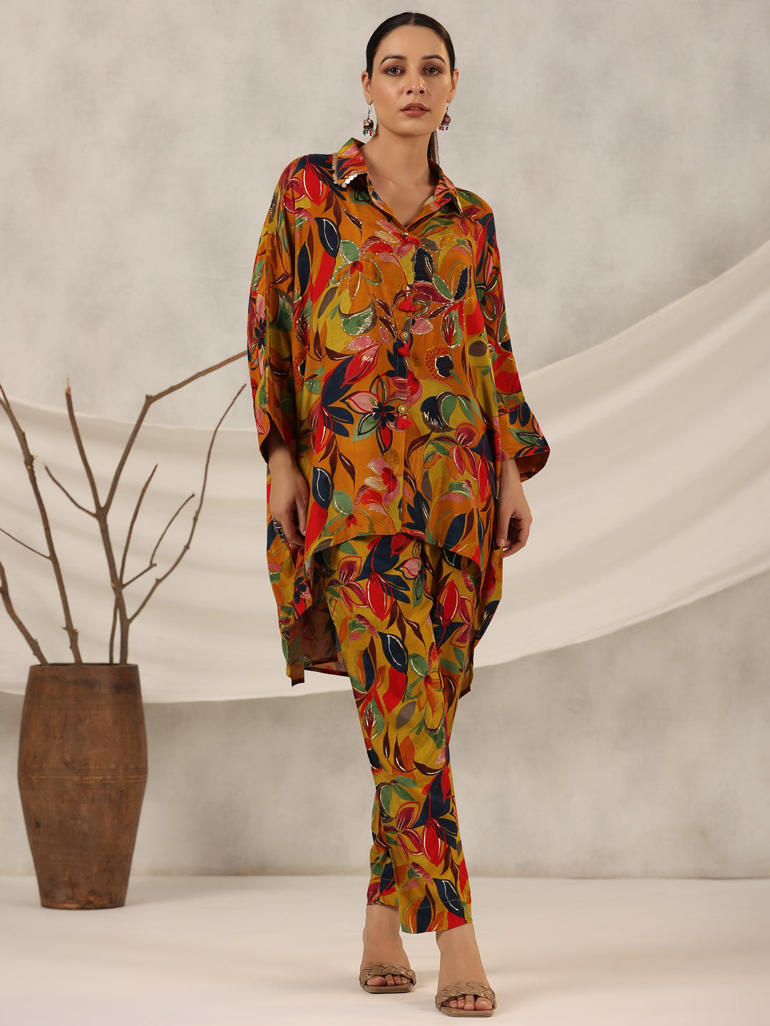 Juniper Women Mustard Muslin Printed Clothing Set