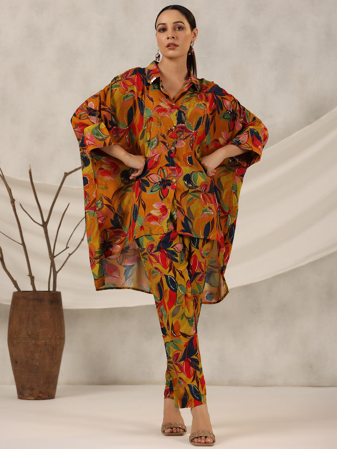 Juniper Women Mustard Muslin Printed Clothing Set
