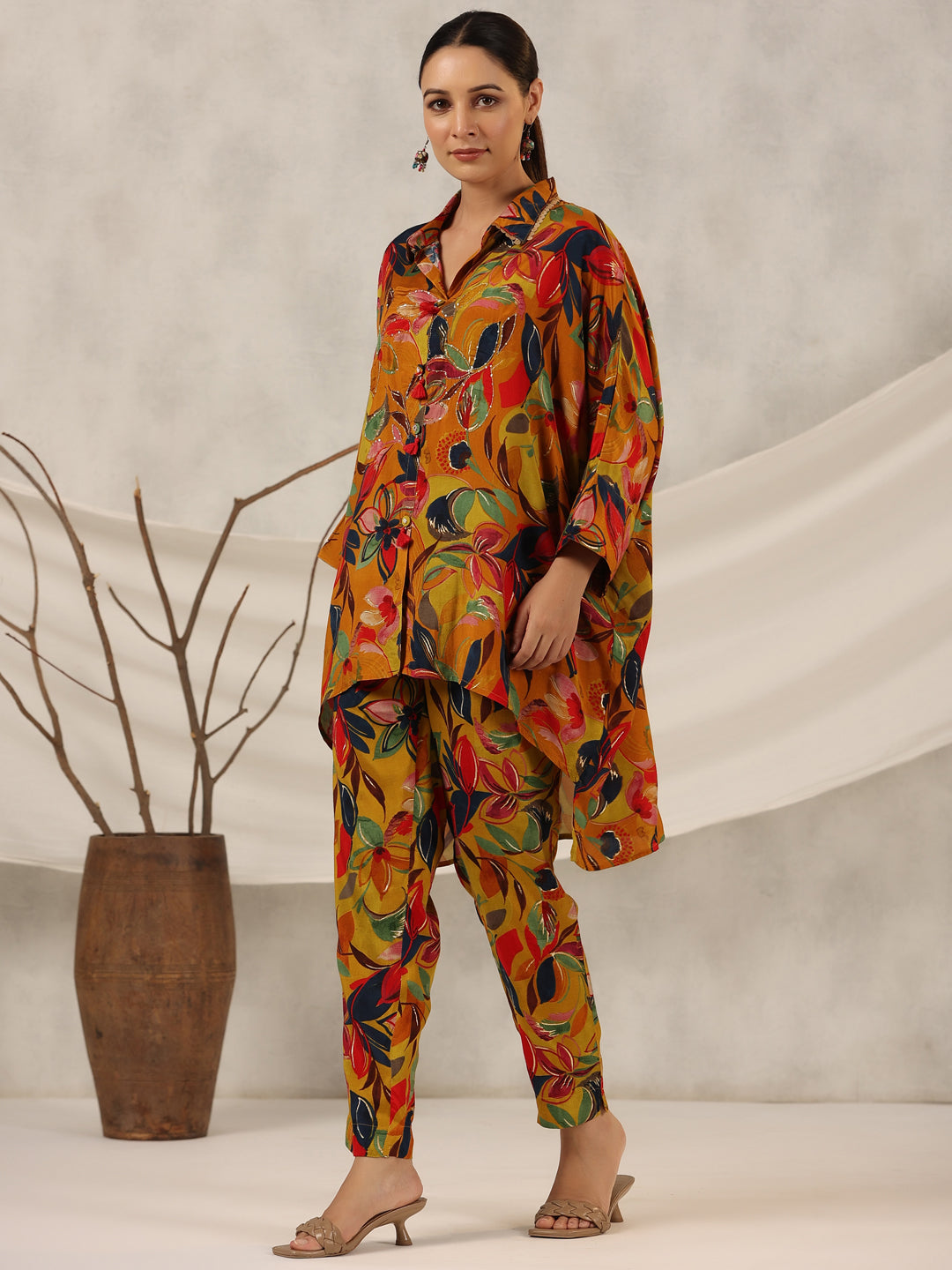 Juniper Women Mustard Muslin Printed Clothing Set
