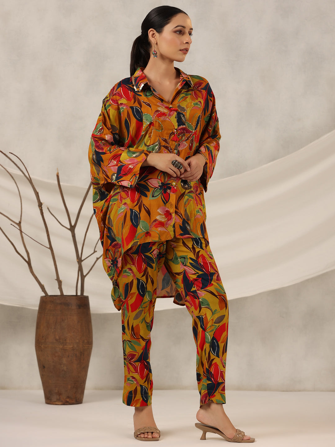 Juniper Women Mustard Muslin Printed Clothing Set