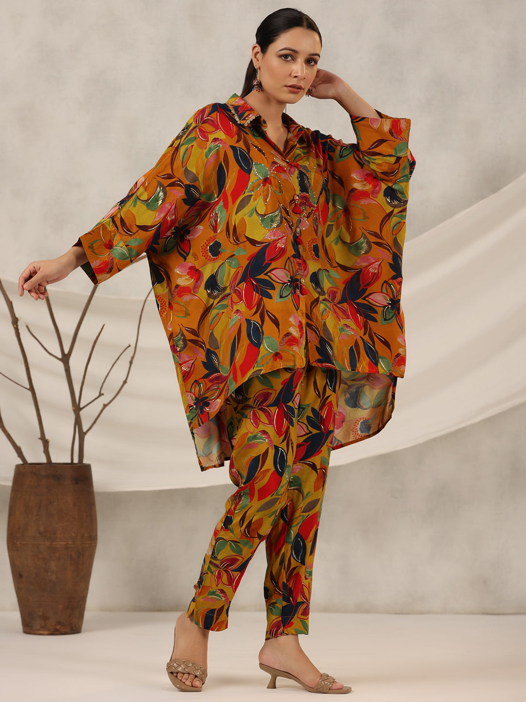 Juniper Women Mustard Muslin Printed Clothing Set
