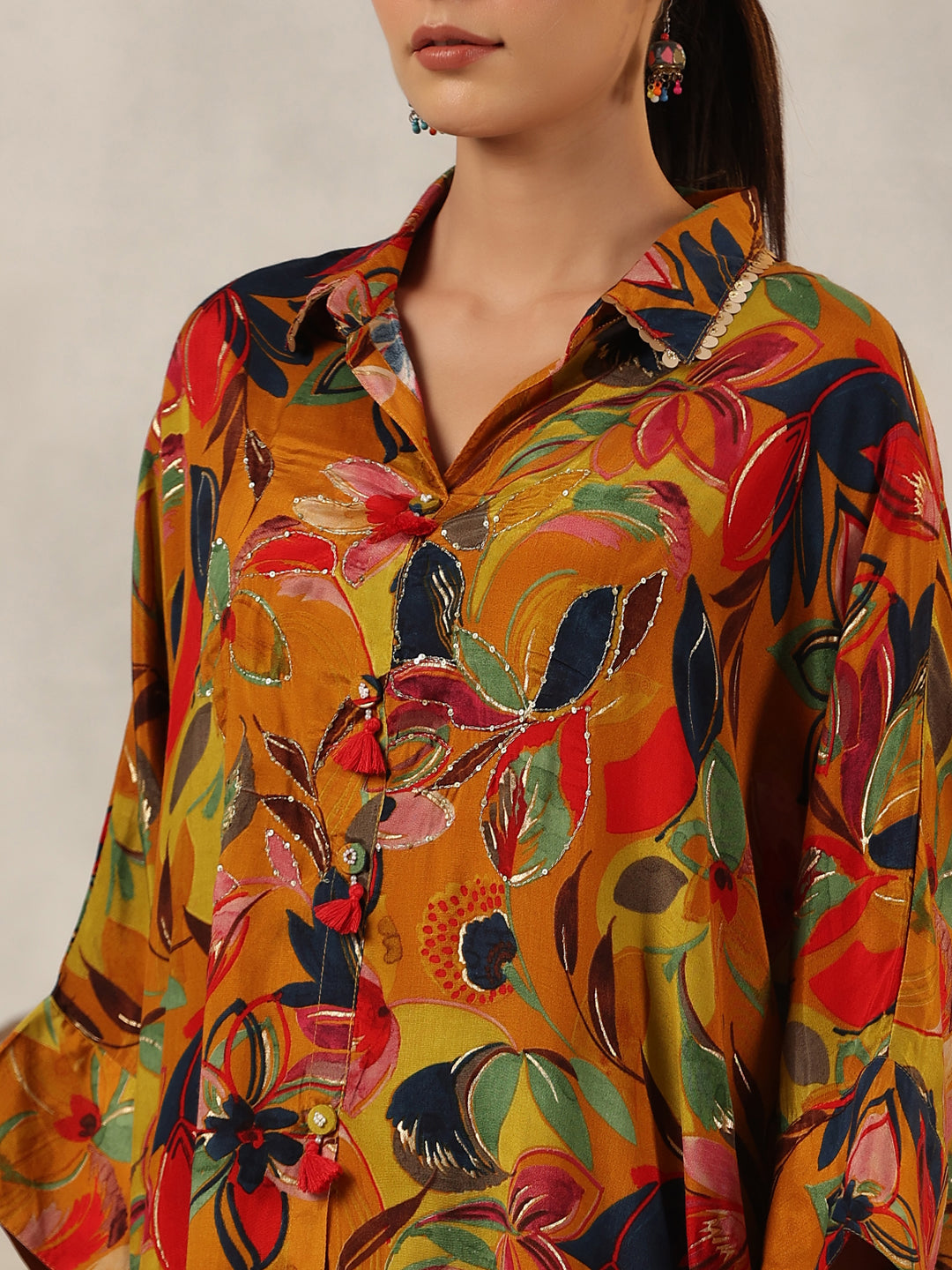Juniper Women Mustard Muslin Printed Clothing Set
