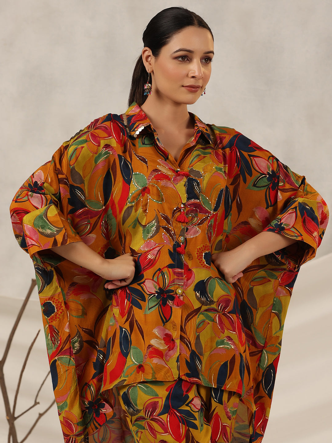 Juniper Women Mustard Muslin Printed Clothing Set