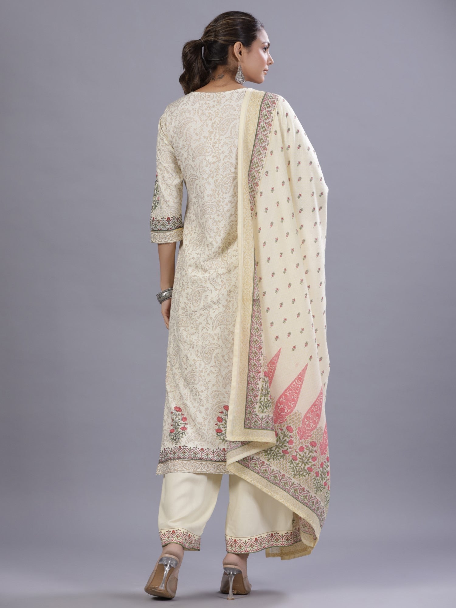 Juniper Yellow Ethnic Printed Rayon Kurta Pants and Dupatta Set