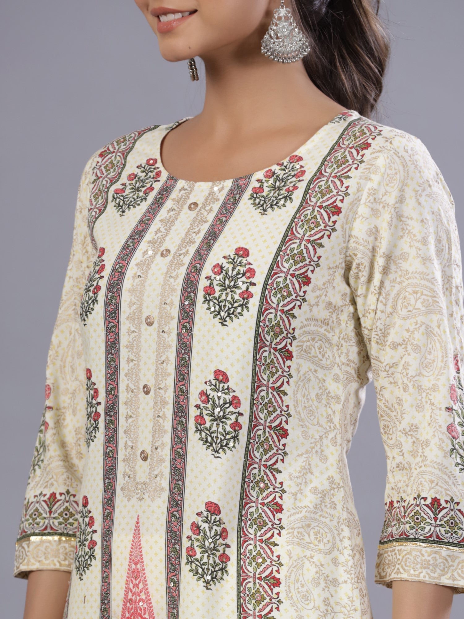 Juniper Yellow Ethnic Printed Rayon Kurta Pants and Dupatta Set