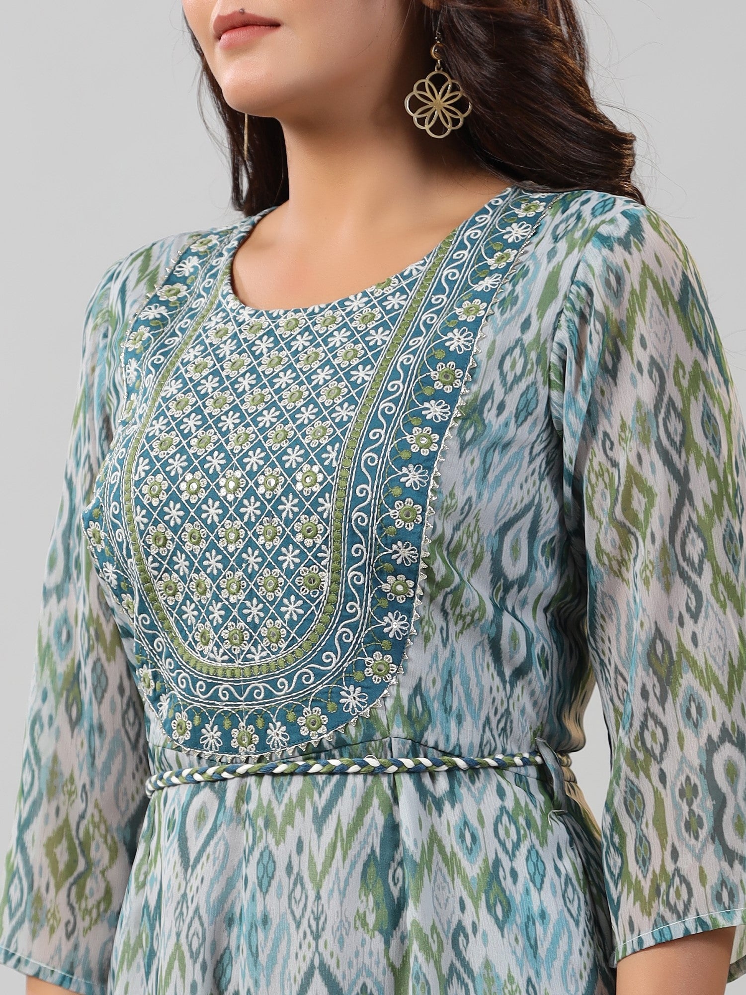 Juniper Women Green Chiffon Printed with Embroidery Jumpsuit