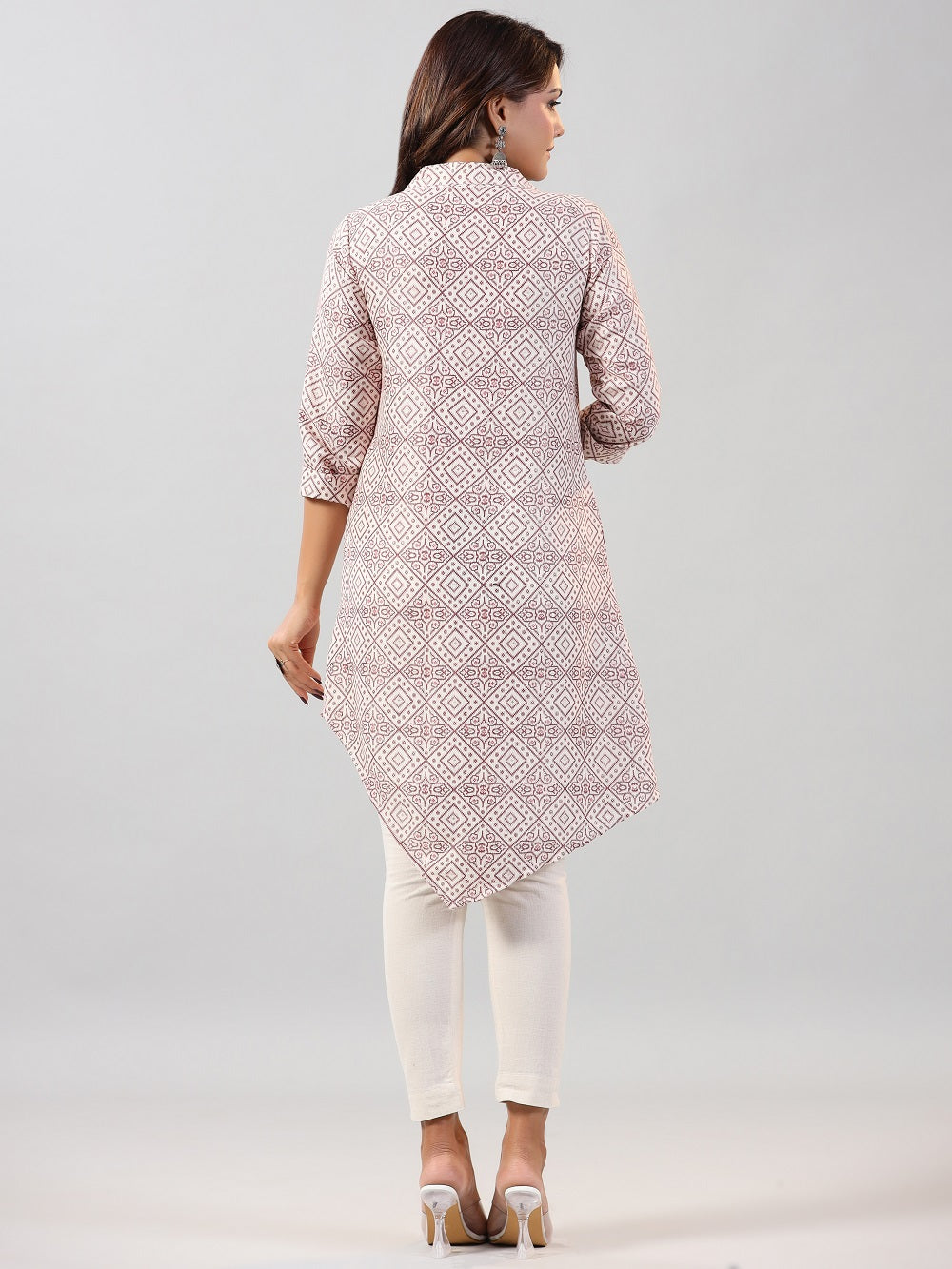 Juniper Off-White Geometric Printed Asymmetric Kurta.