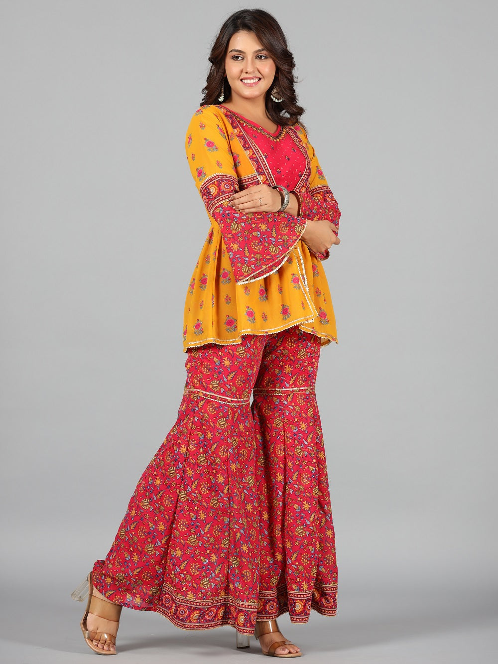 Juniper Women Mustard Georgette Printed Co-ord Set
