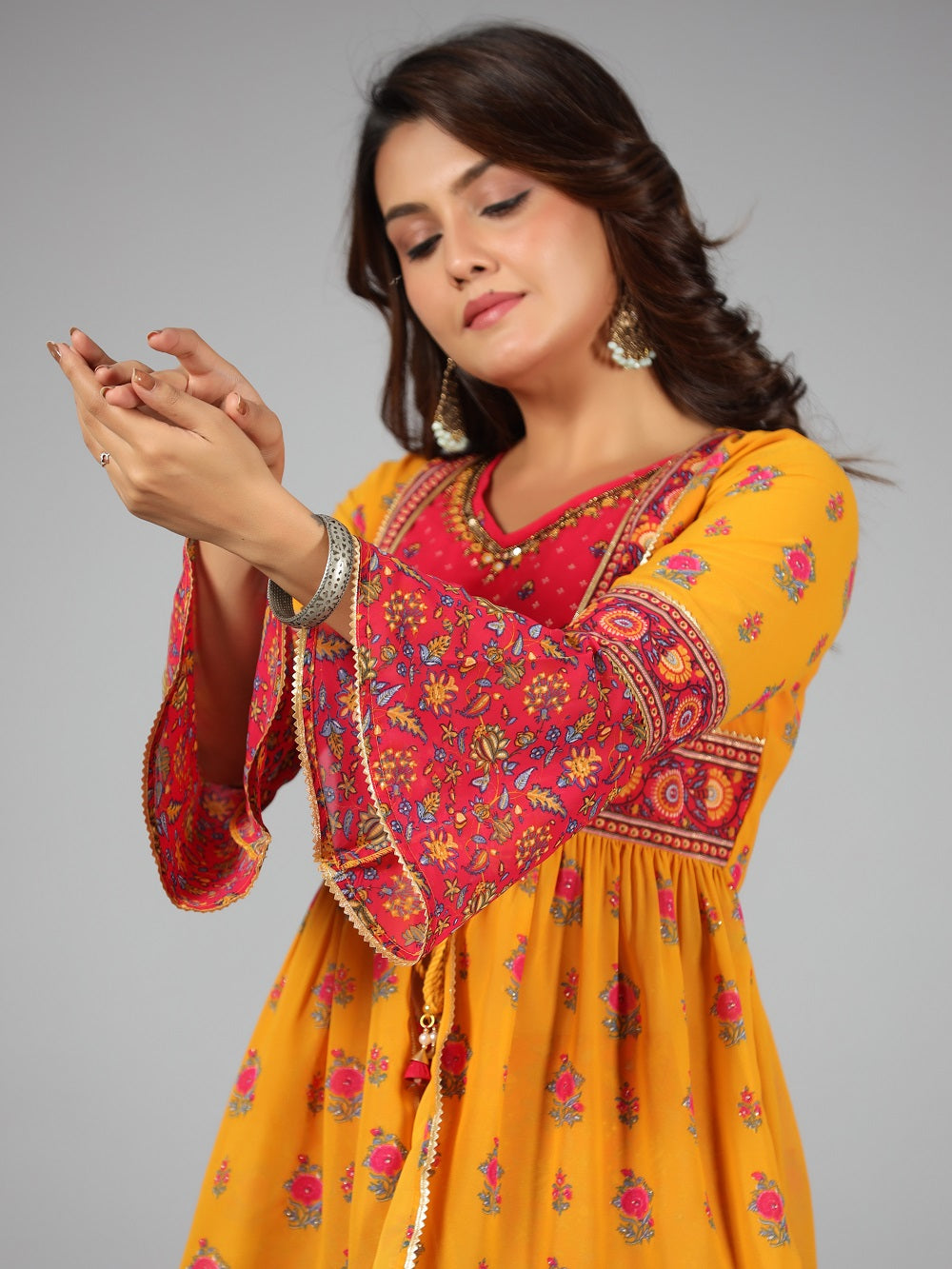 Juniper Women Mustard Georgette Printed Co-ord Set