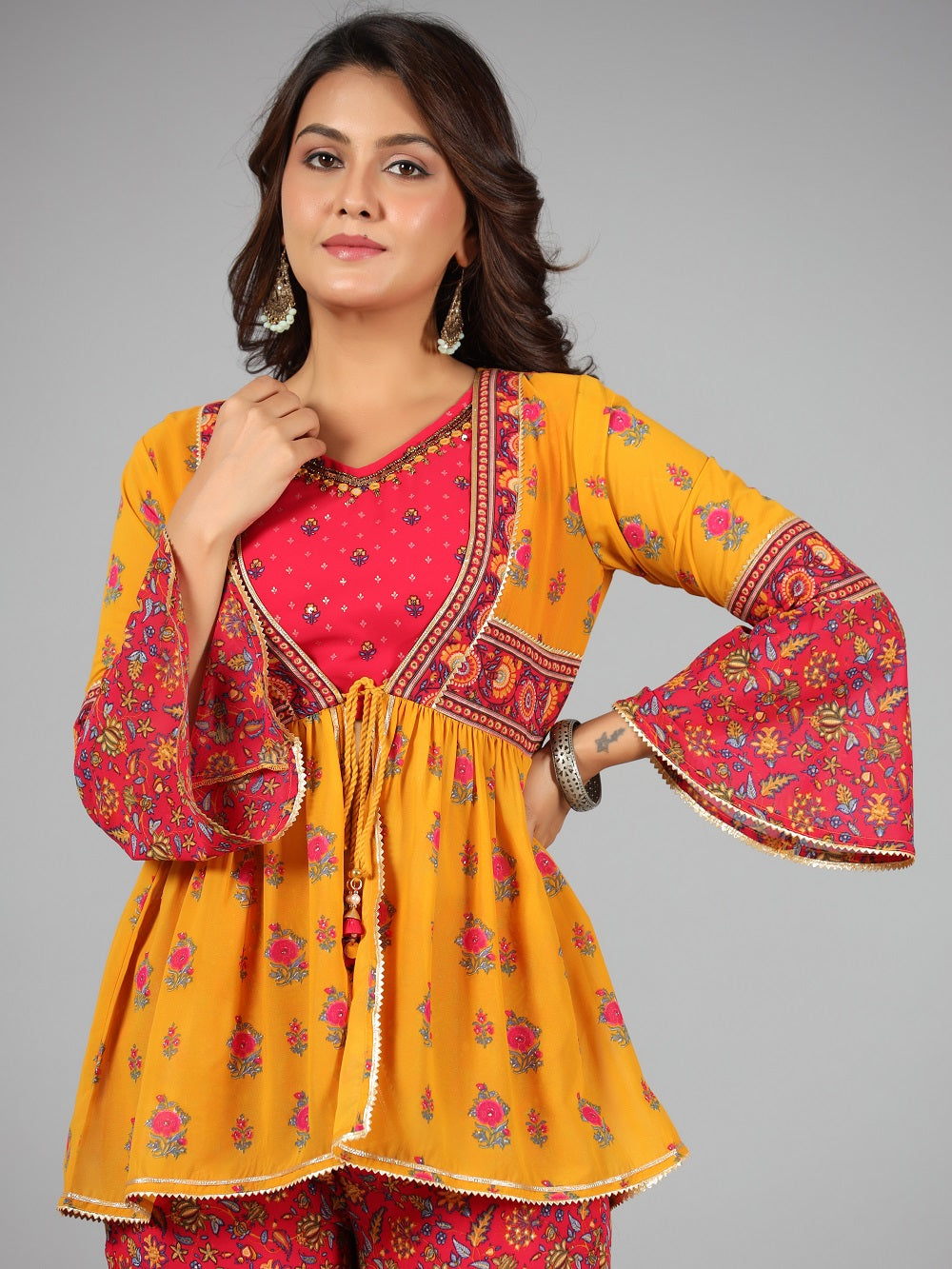 Juniper Women Mustard Georgette Printed Co-ord Set