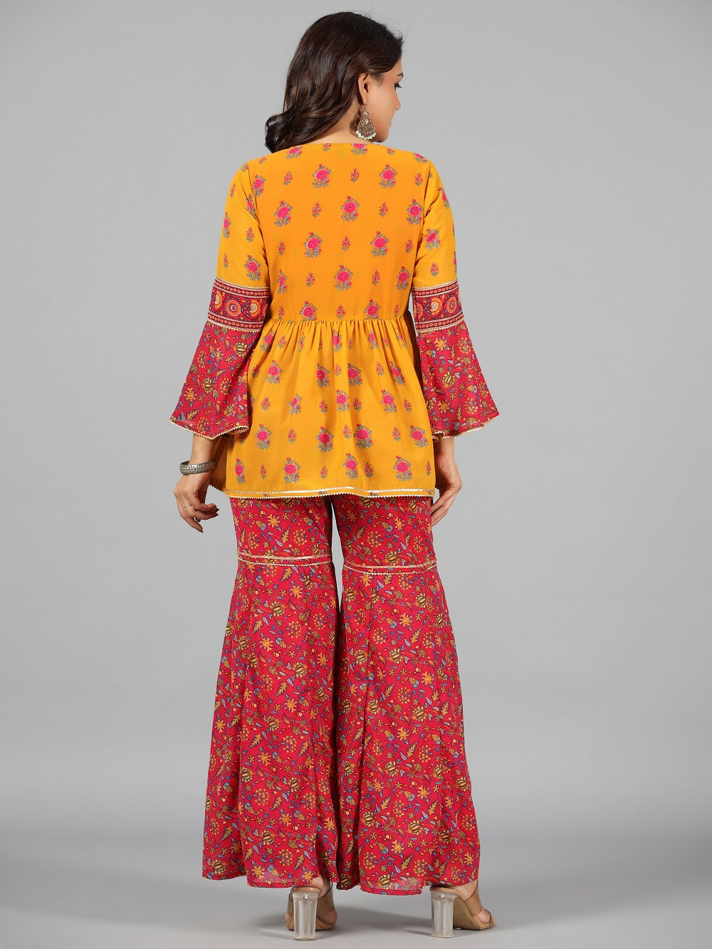Juniper Women Mustard Georgette Printed Co-ord Set