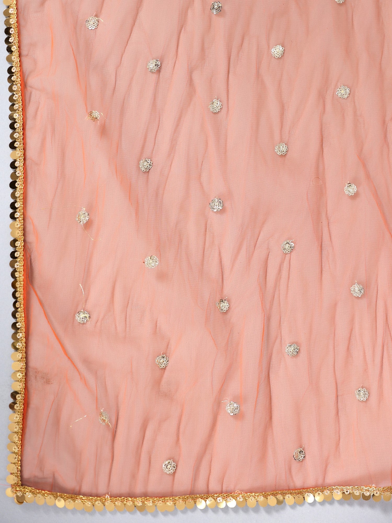 Juniper Women Orange Chanderi Embroidered Kurta, Palazzo & Dupatta Set