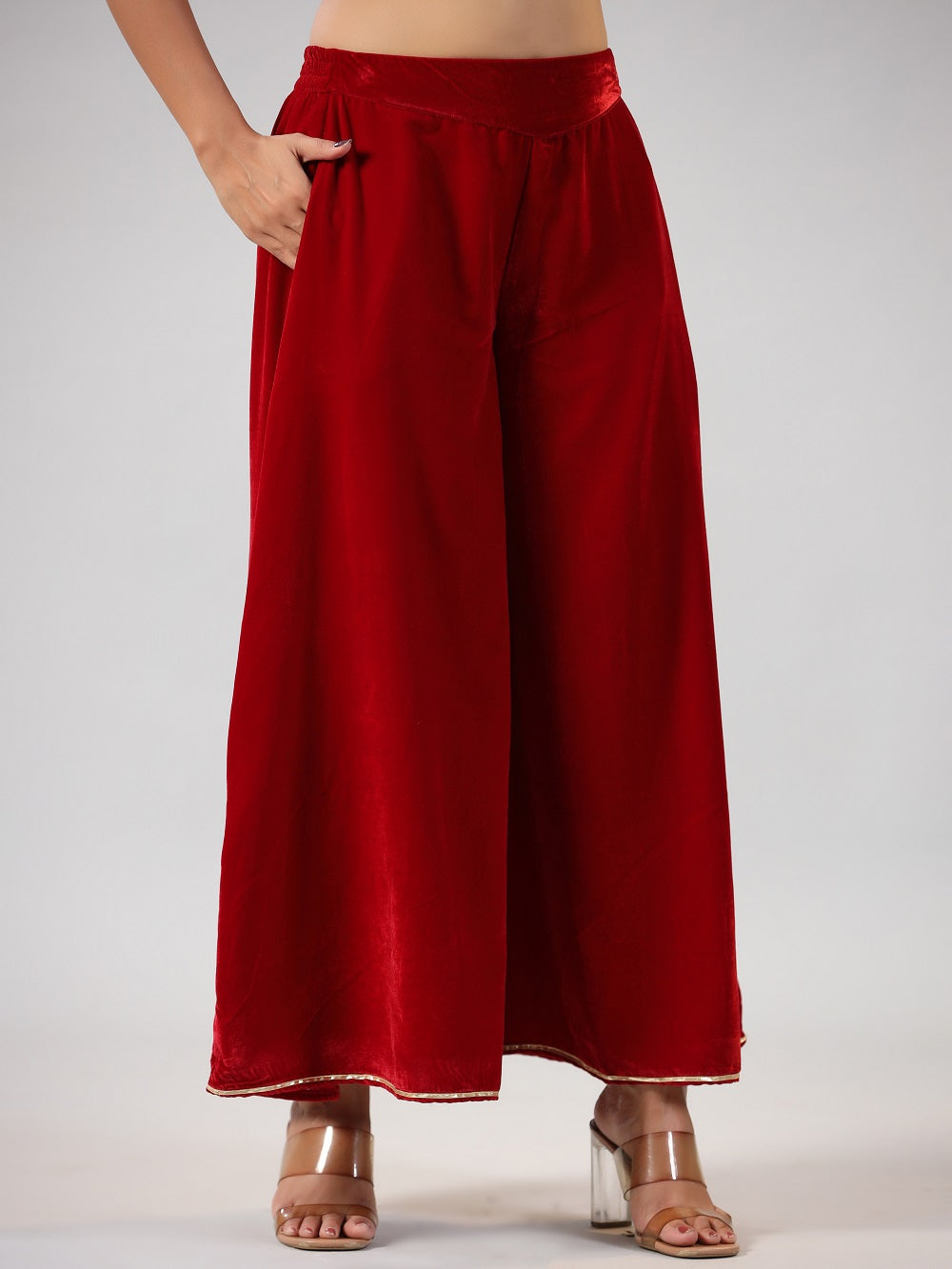 Juniper Women Maroon Velvet Embroidered Clothing Set