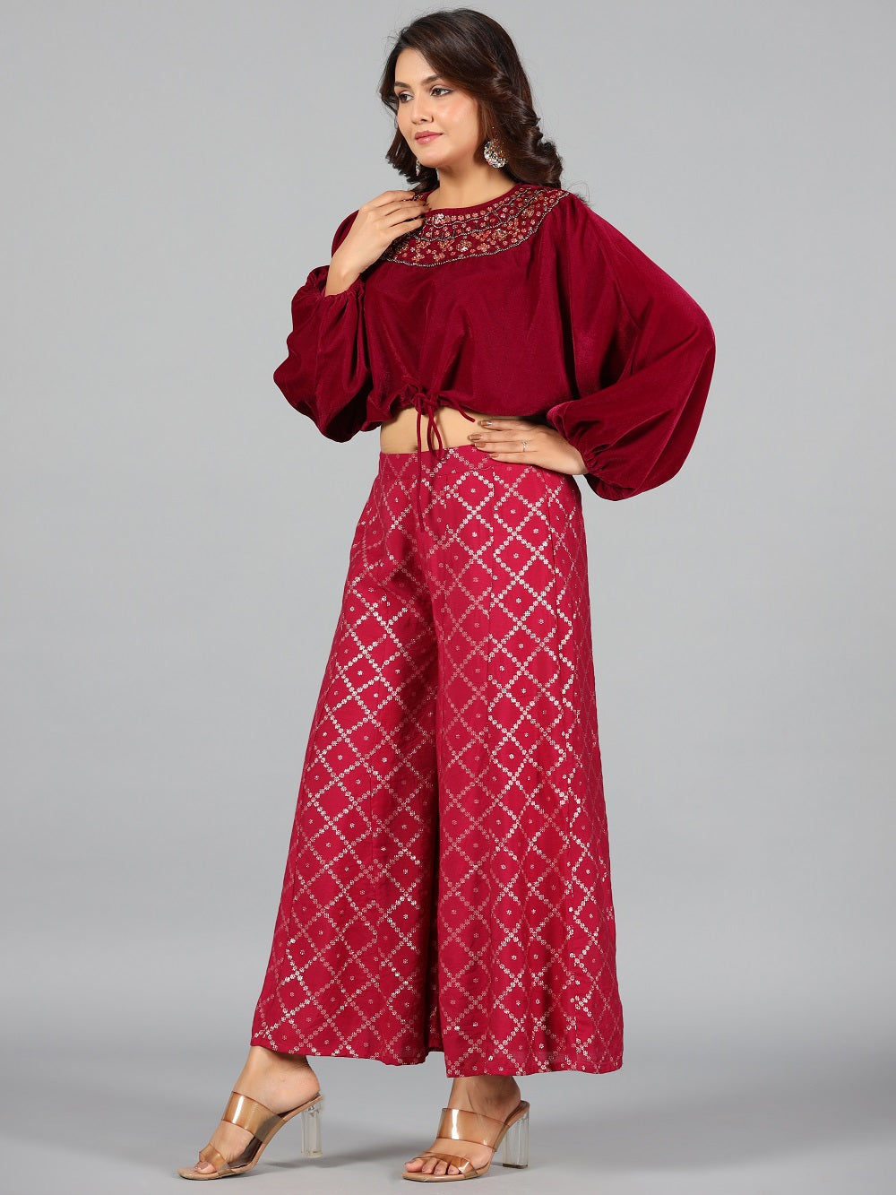 Juniper Women Fuchsia Velvet Embellished Clothing Set