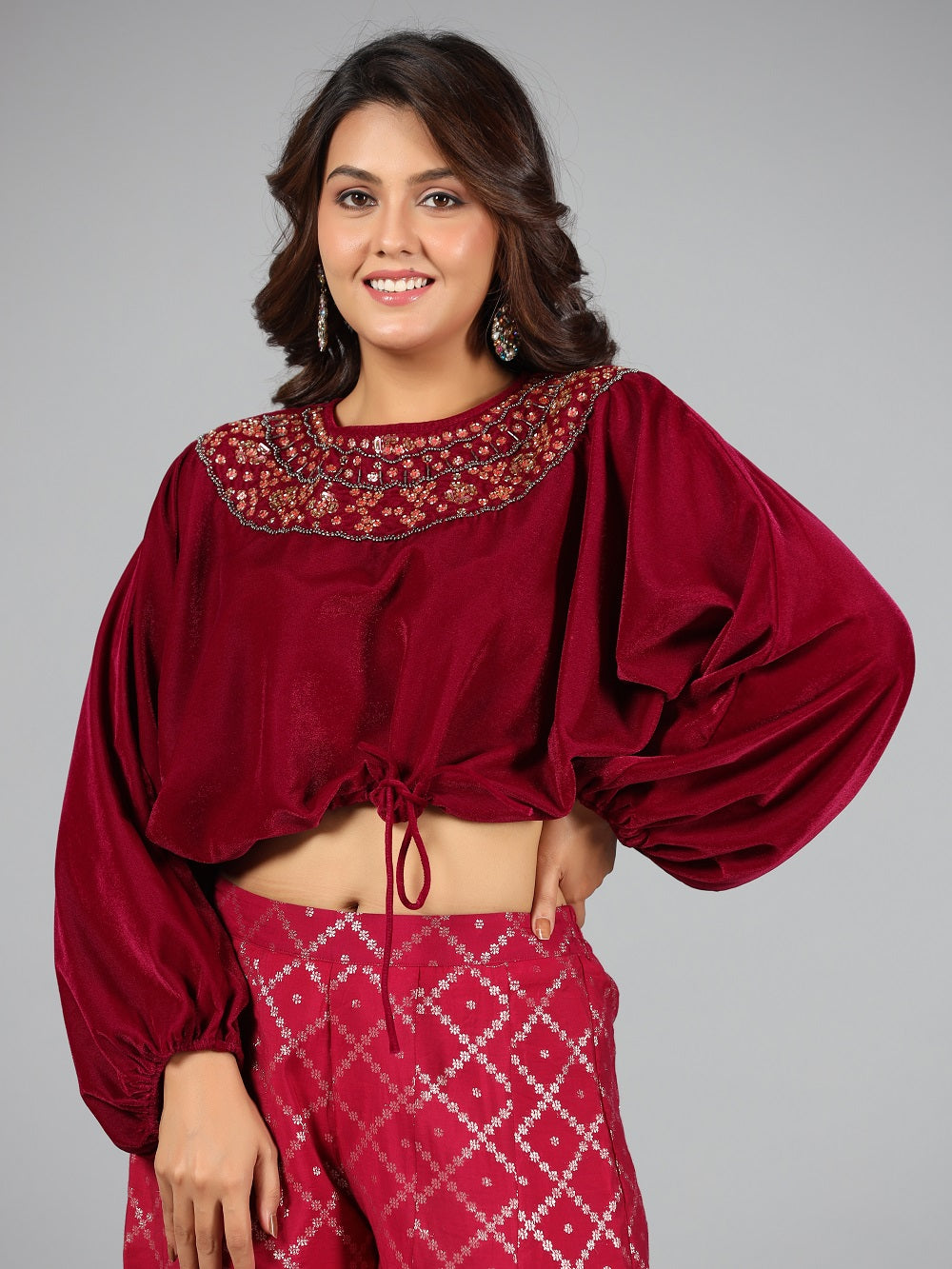 Juniper Women Fuchsia Velvet Embellished Clothing Set