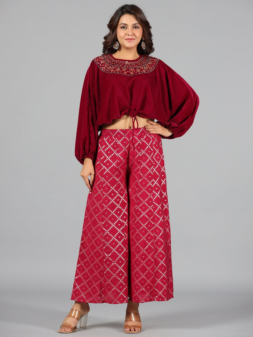 Juniper Women Fuchsia Velvet Embellished Clothing Set