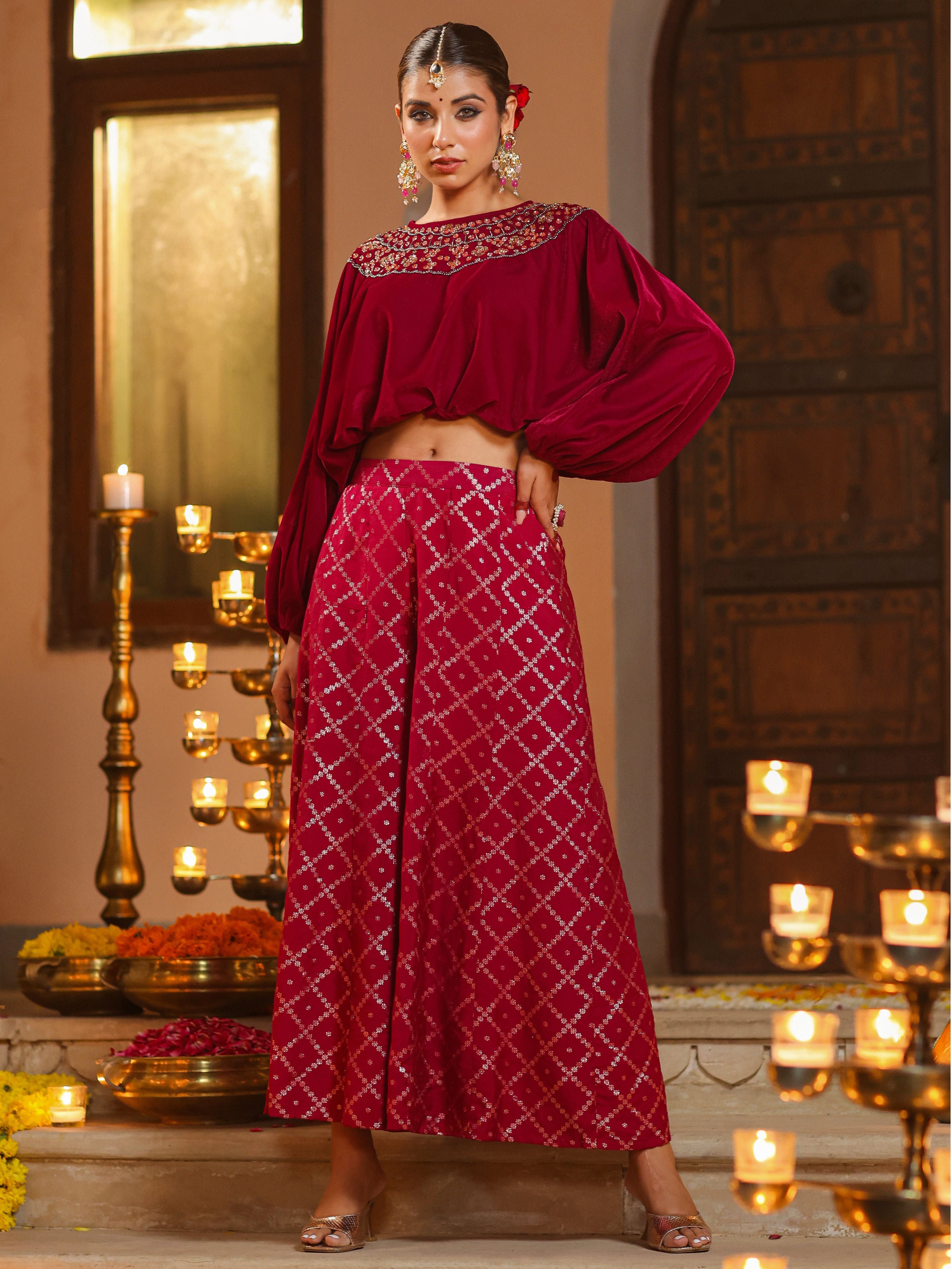 Juniper Women Fuchsia Velvet Embellished Clothing Set