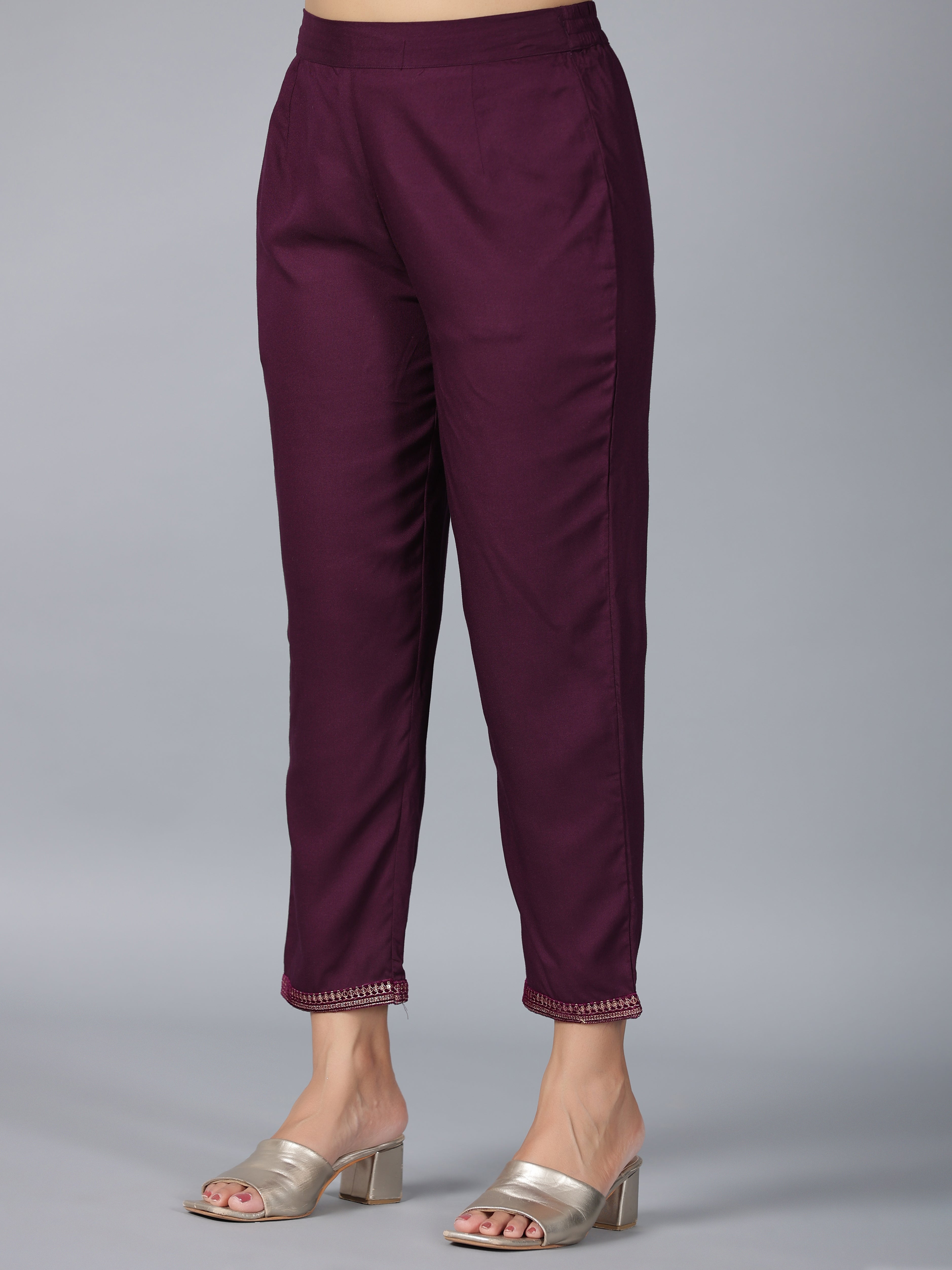 Juniper Women Purple Velvet Embroidered Kurta & Pants Set