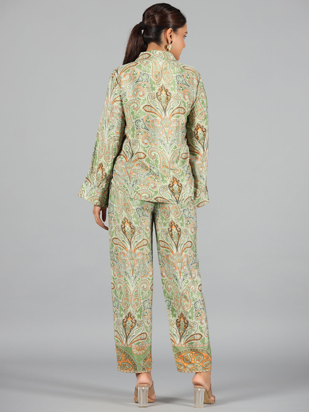 Juniper Women Green Kasturi Silk Printed Clothing Set