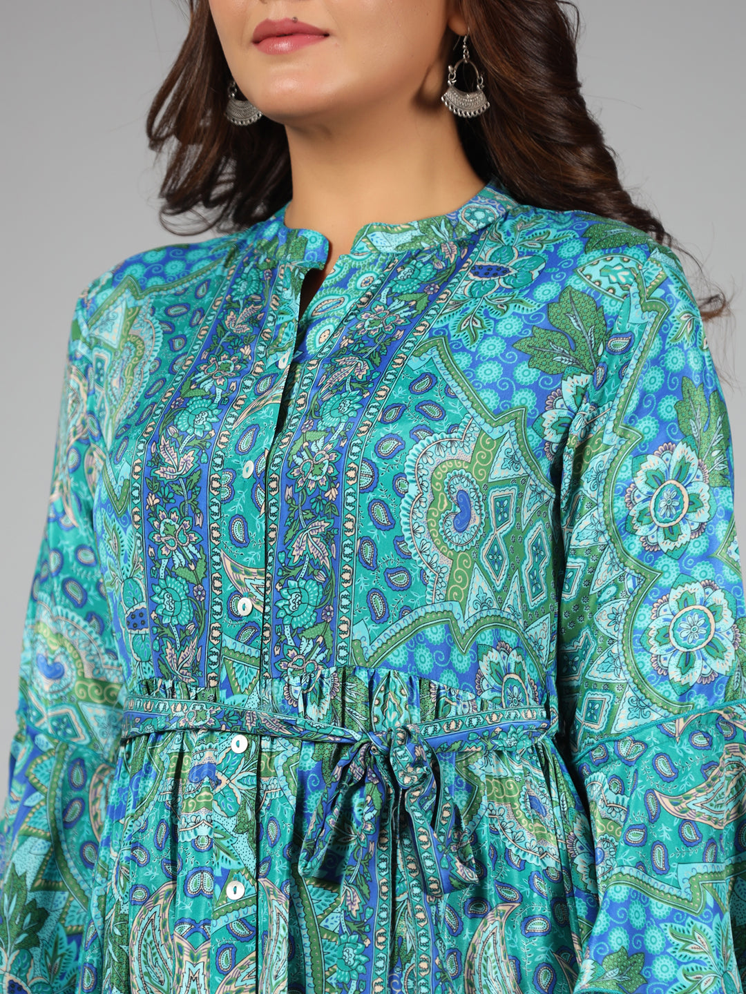 Juniper Women Blue Kasturi Silk Printed Tiered Maxi Dress