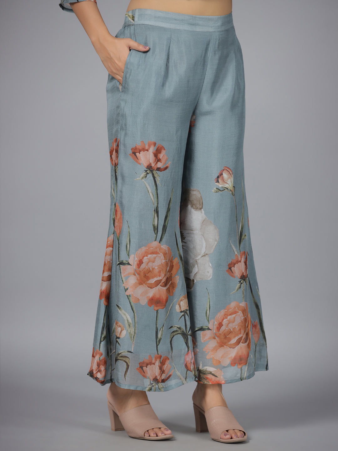Juniper Grey Floral Printed Organza Printed Tunic & Sequins