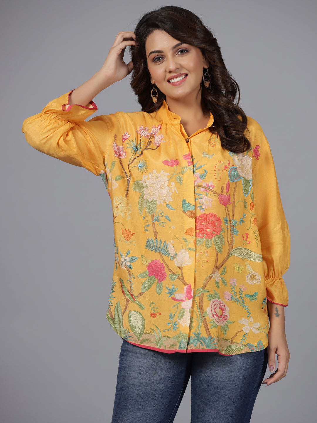 Juniper Women Yellow Muslin Printed Tunic