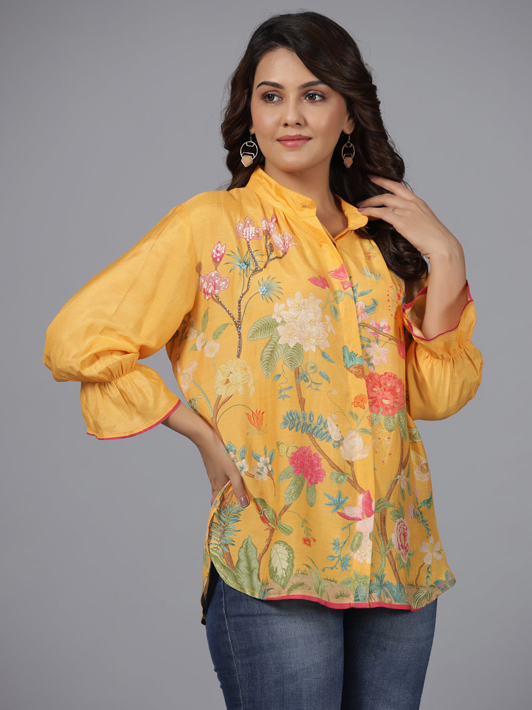 Juniper Women Yellow Muslin Printed Tunic