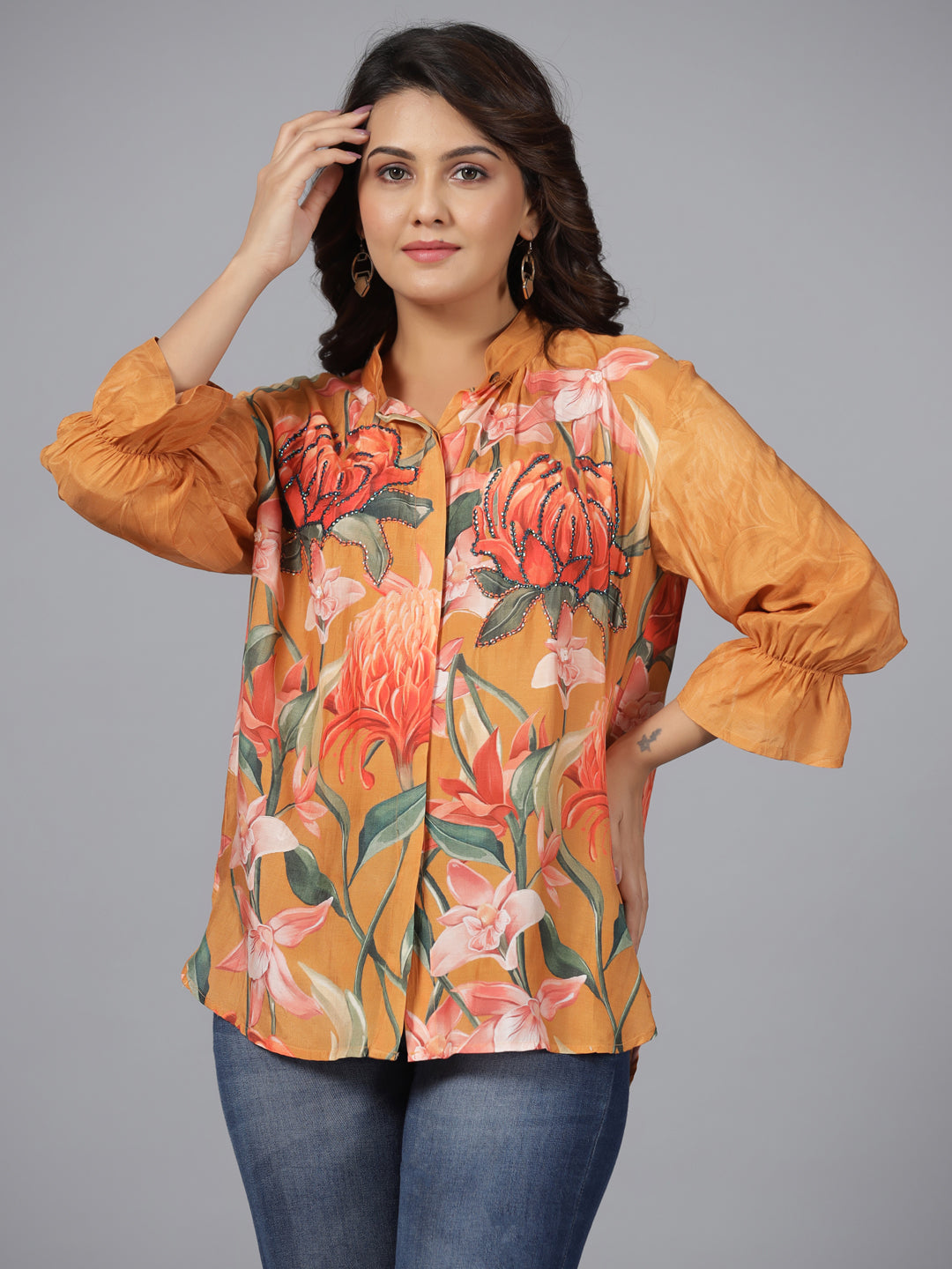 Juniper Women Brown Muslin Printed Tunic