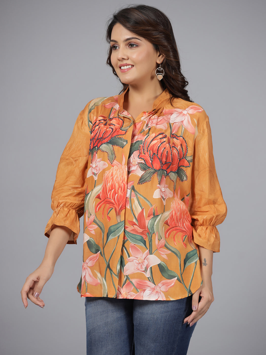 Juniper Women Brown Muslin Printed Tunic