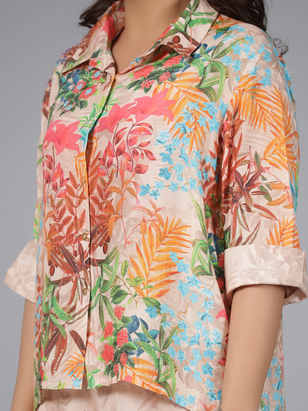 Juniper Women Peach Muslin Printed Clothing Set