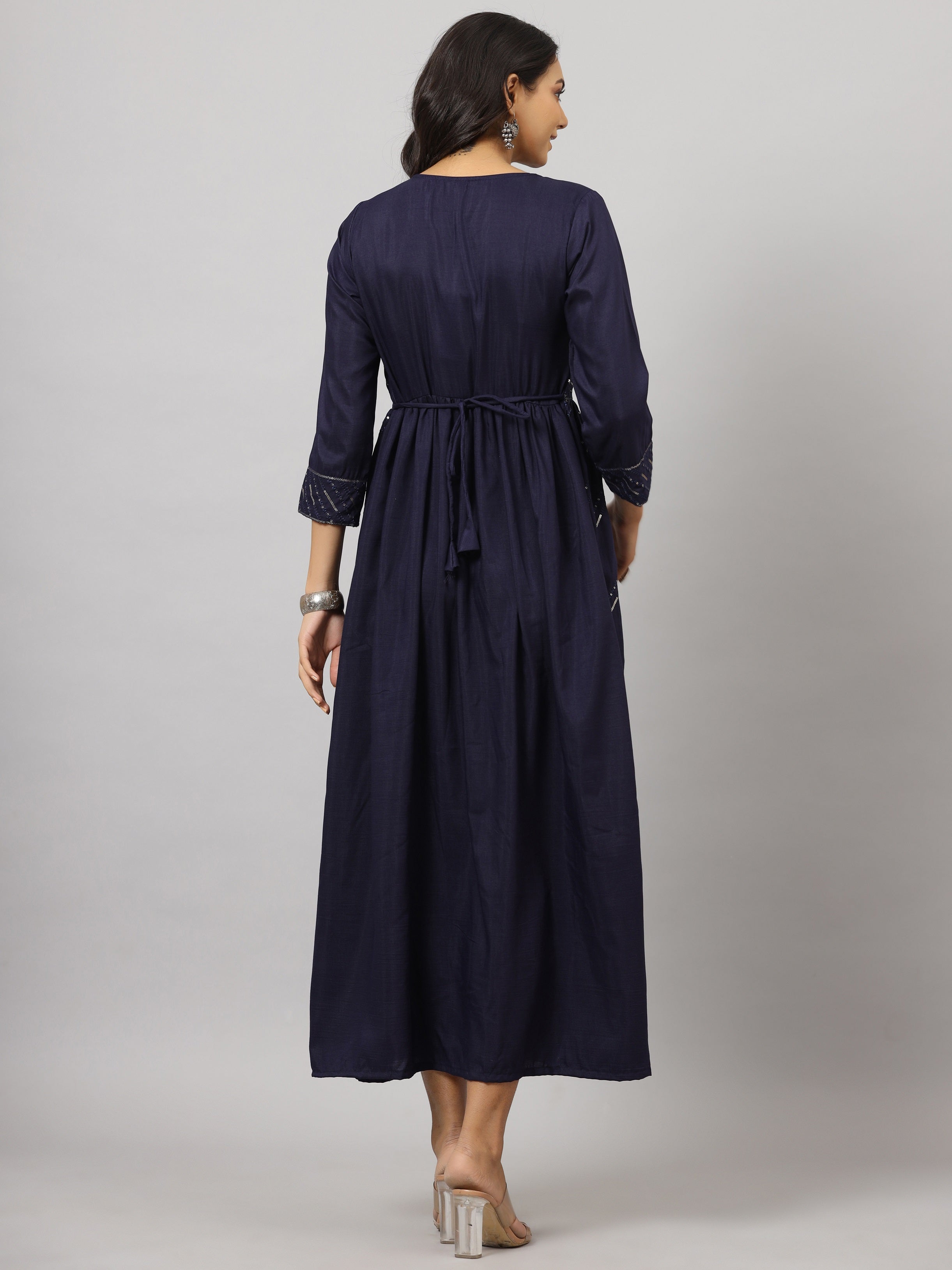 Juniper Women Navy Muslin Embroidered Maxi Dress
